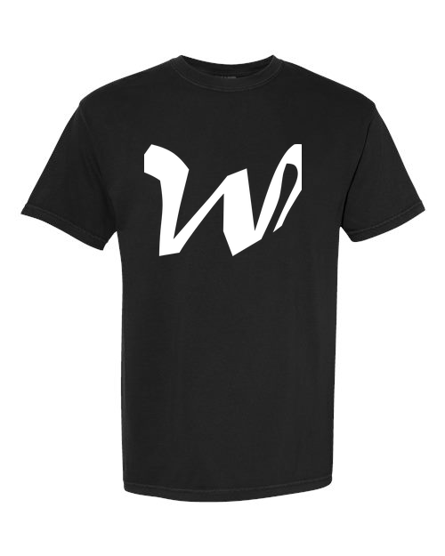 Alphabet W T-Shirt 9 inch calligraphy White ink, Black