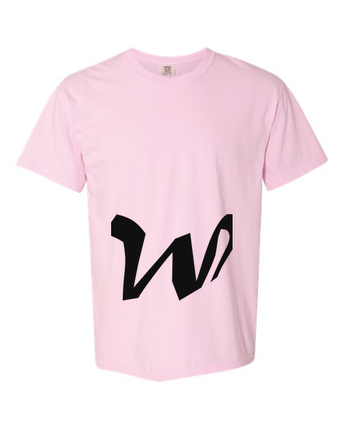 Alphabet W T-Shirt 9 inch calligraphy Black ink, Blossom