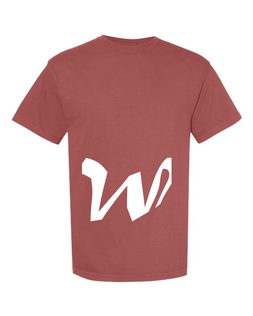 Alphabet W T-Shirt 9 inch calligraphy White ink, Brick