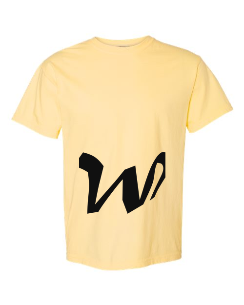 Alphabet W T-Shirt 9 inch calligraphy Black ink, Butter