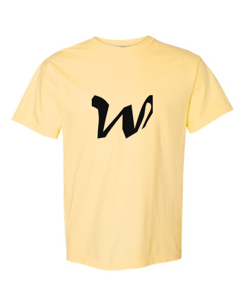 Alphabet W T-Shirt 9 inch calligraphy Black ink, Butter