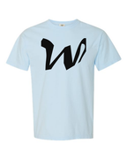 Alphabet W T-Shirt 9 inch calligraphy Black ink, Chambray