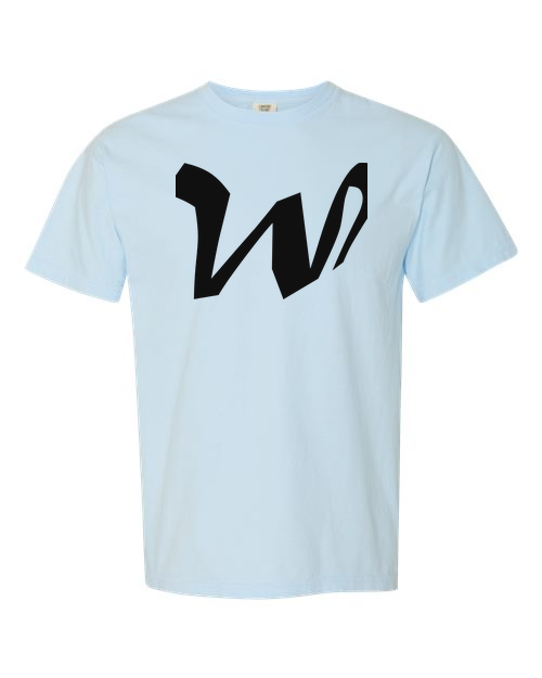 Alphabet W T-Shirt 9 inch calligraphy Black ink, Chambray