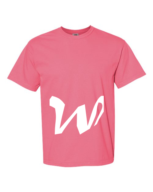 Alphabet W T-Shirt 9 inch calligraphy White ink, Crunchberry