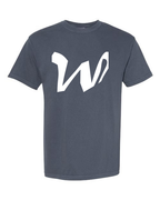 Alphabet W T-Shirt 9 inch calligraphy White ink, Denim