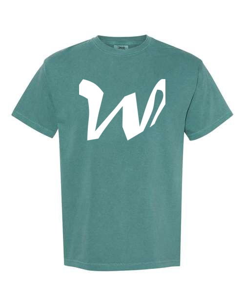Alphabet W T-Shirt 9 inch calligraphy White ink, Emerald