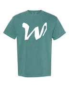 Alphabet W T-Shirt 9 inch calligraphy White ink, Emerald