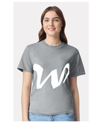 Alphabet W T-Shirt 9 inch calligraphy White ink, Granite