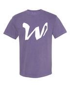 Alphabet W T-Shirt 9 inch calligraphy White ink, Grape