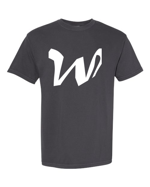 Alphabet W T-Shirt 9 inch calligraphy White ink, Graphite
