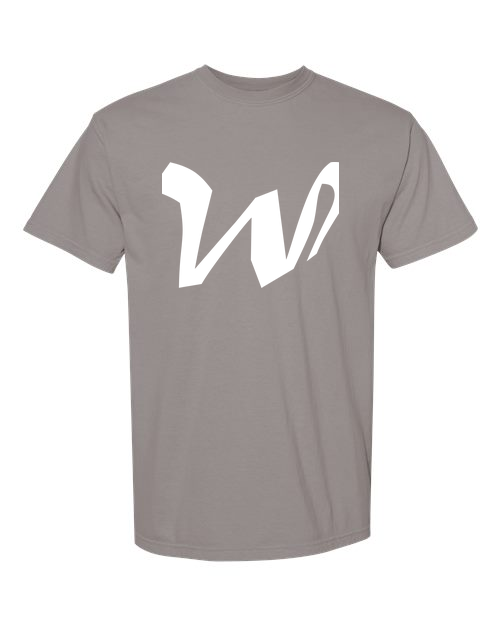 Alphabet W T-Shirt 9 inch calligraphy White ink, Grey