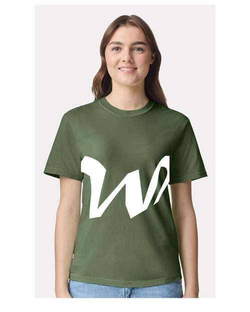 Alphabet W T-Shirt 9 inch calligraphy White ink, Hemp