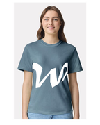 Alphabet W T-Shirt 9 inch calligraphy White ink, Ice Blue