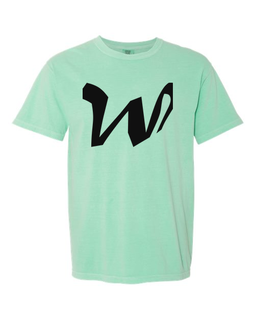 Alphabet W T-Shirt 9 inch calligraphy Black ink, Island Reef