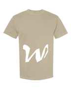 Alphabet W T-Shirt 9 inch calligraphy White ink, Khaki