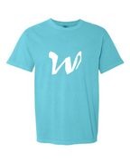 Alphabet W T-Shirt 9 inch calligraphy White ink, Lagoon