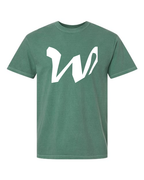 Alphabet W T-Shirt 9 inch calligraphy White ink, Light Green