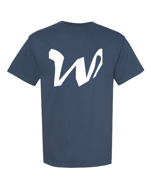 Alphabet W T-Shirt 9 inch calligraphy White ink, Midnight