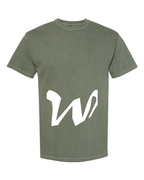 Alphabet W T-Shirt 9 inch calligraphy White ink, Moss