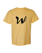 Alphabet W T-Shirt 9 inch calligraphy Black ink, Mustard