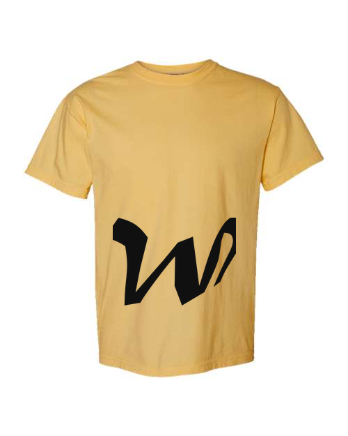 Alphabet W T-Shirt 9 inch calligraphy Black ink, Mustard