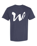Alphabet W T-Shirt 9 inch calligraphy White ink, Navy