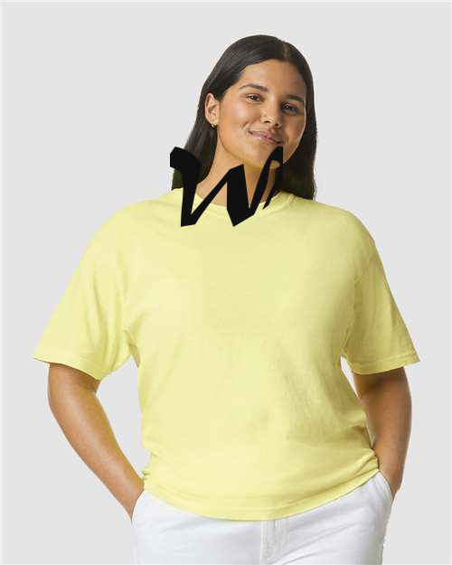 Alphabet W T-Shirt 9 inch calligraphy Black ink, Neon Lemon