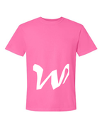 Alphabet W T-Shirt 9 inch calligraphy White ink, Neon Pink