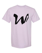 Alphabet W T-Shirt 9 inch calligraphy Black ink, Orchid