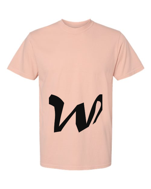 Alphabet W T-Shirt 9 inch calligraphy Black ink, Peachy