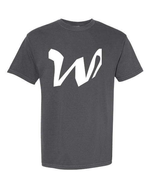 Alphabet W T-Shirt 9 inch calligraphy White ink, Pepper