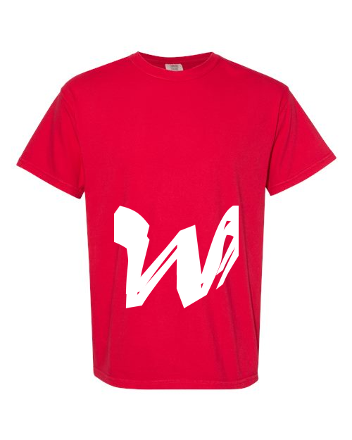 Alphabet W T-Shirt 9 inch calligraphy White ink, Red