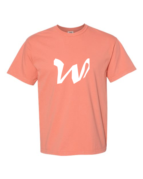 Alphabet W T-Shirt 9 inch calligraphy White ink, Terracotta