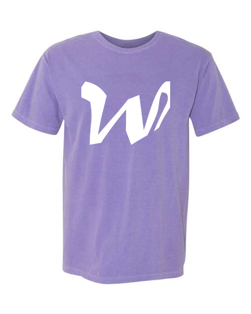 Alphabet W T-Shirt 9 inch calligraphy White ink, Violet