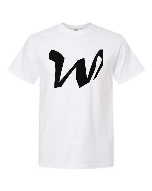 Alphabet W T-Shirt 9 inch calligraphy Black ink, White
