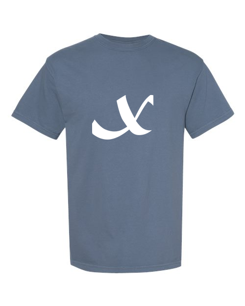 Alphabet X T-Shirt 9 inch calligraphy White ink, Blue Jean