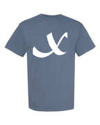 Alphabet X T-Shirt 9 inch calligraphy White ink, Blue Jean