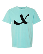 Alphabet X T-Shirt 9 inch calligraphy Black ink, Chalky Mint