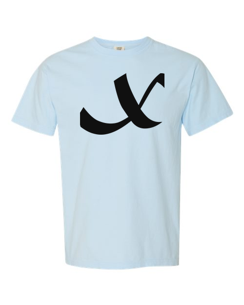 Alphabet X T-Shirt 9 inch calligraphy Black ink, Chambray