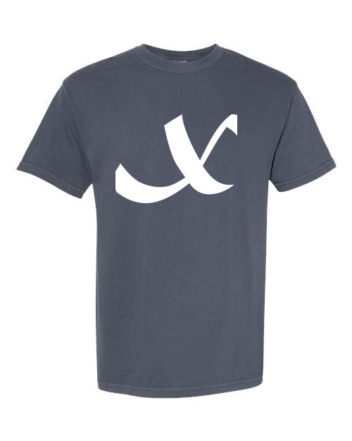 Alphabet X T-Shirt 9 inch calligraphy White ink, Denim