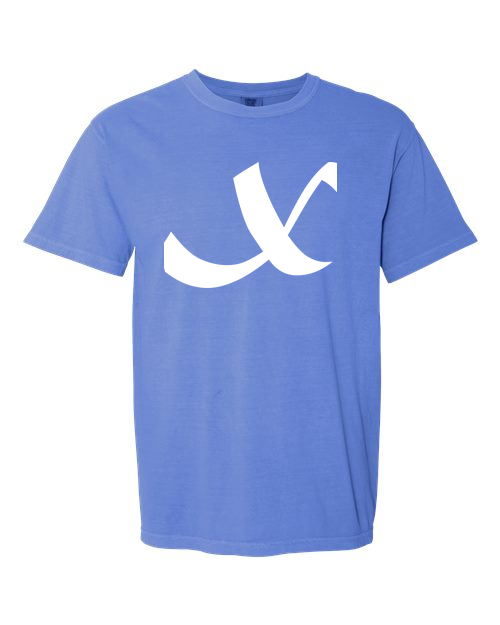 Alphabet X T-Shirt 9 inch calligraphy White ink, Flo Blue