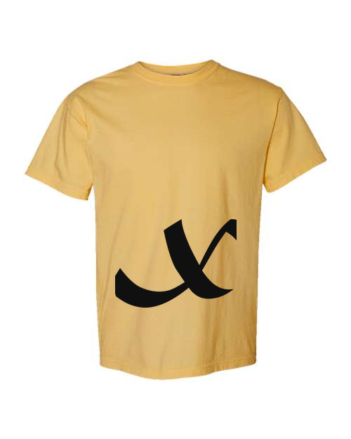Alphabet X T-Shirt 9 inch calligraphy Black ink, Mustard