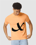 Alphabet X T-Shirt 9 inch calligraphy Black ink, Neon Cantaloupe