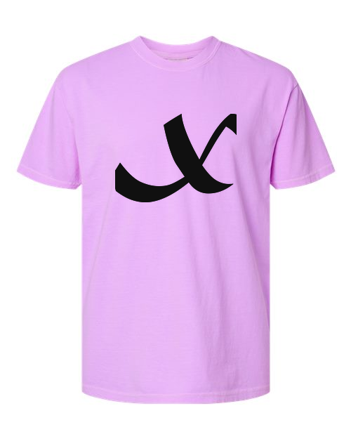 Alphabet X T-Shirt 9 inch calligraphy Black ink, Neon Violet