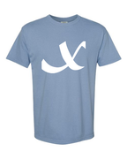 Alphabet X T-Shirt 9 inch calligraphy White ink, Washed Denim