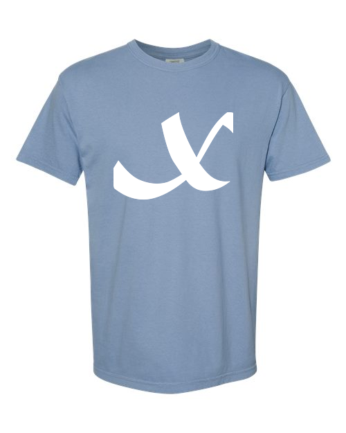Alphabet X T-Shirt 9 inch calligraphy White ink, Washed Denim