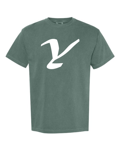 Alphabet Y T-Shirt 9 inch calligraphy White ink, Blue Spruce
