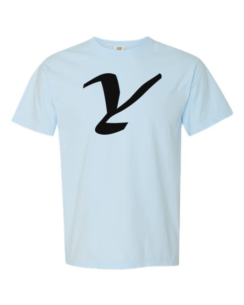 Alphabet Y T-Shirt 9 inch calligraphy Black ink, Chambray