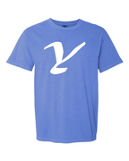 Alphabet Y T-Shirt 9 inch calligraphy White ink, Flo Blue