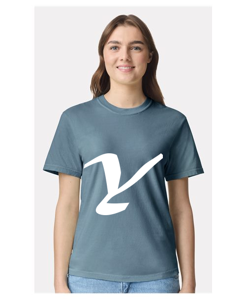 Alphabet Y T-Shirt 9 inch calligraphy White ink, Ice Blue